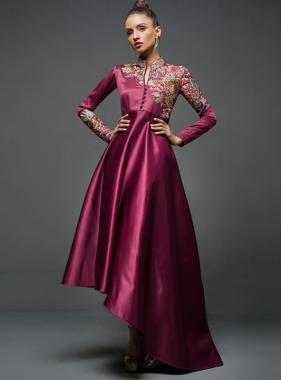 Zainab Chottani | Semi Formals | MAROON GOWN ASYMMETRICAL - Ladies Clothes - Maria Faisal