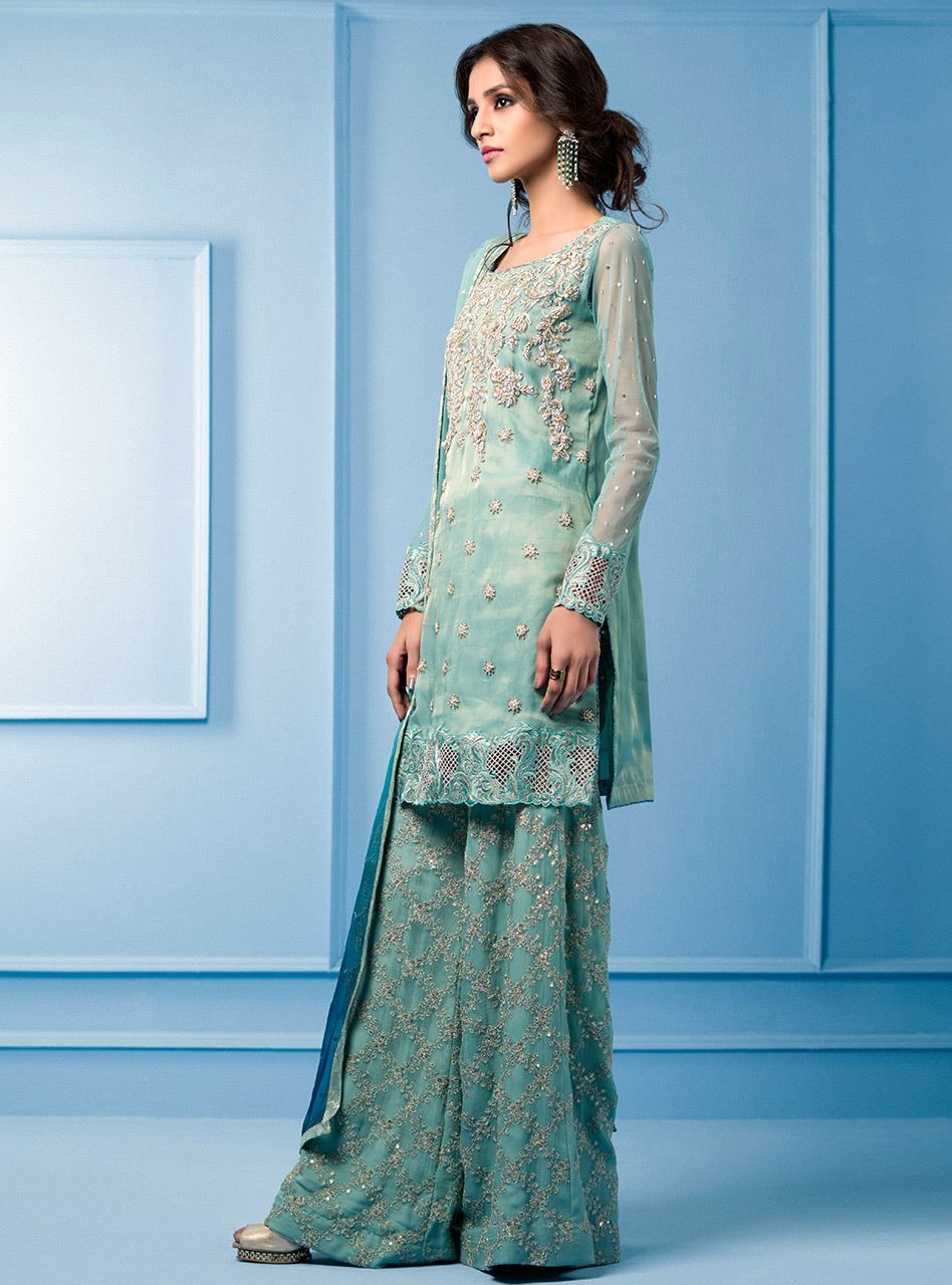 Zainab Chottani | Semi Formals | AQUA AND TEAL - Wedding Dress - Maria Faisal