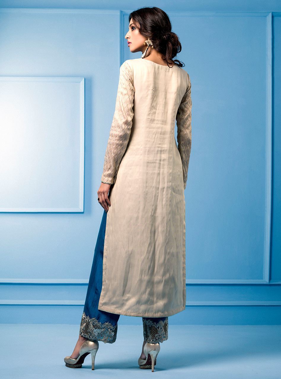 Zainab Chottani | Semi Formals | BEIGE AND TURQUOISE - Formal - Maria Faisal