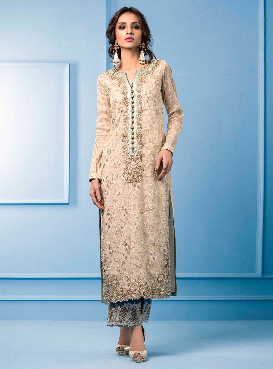 Zainab Chottani | Semi Formals | BEIGE AND TURQUOISE - Formal - Maria Faisal