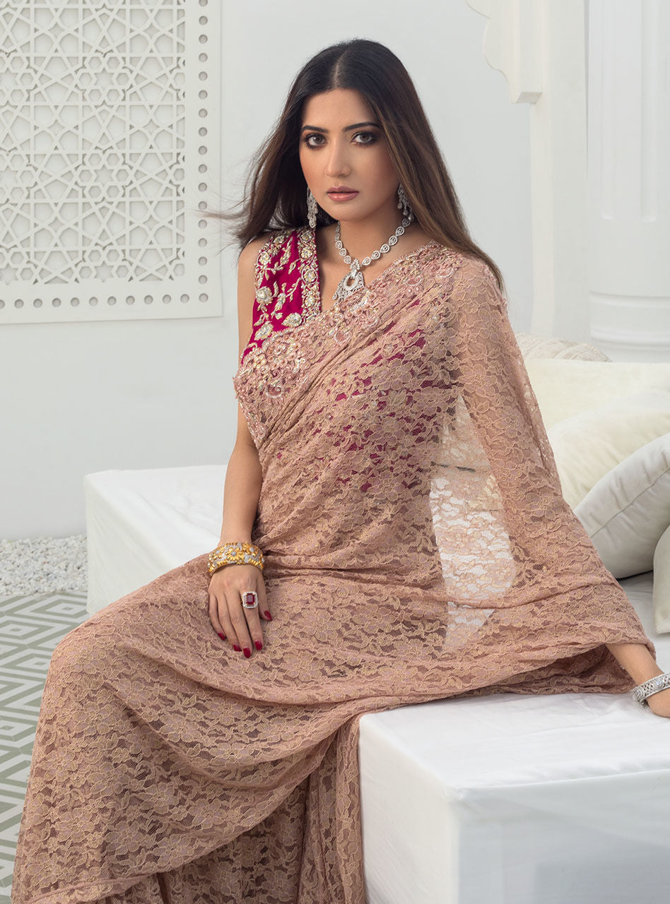 Zainab Chottani | Semi Formals | RAVISHING ROSE SAREE - Ladies Clothes - Maria Faisal