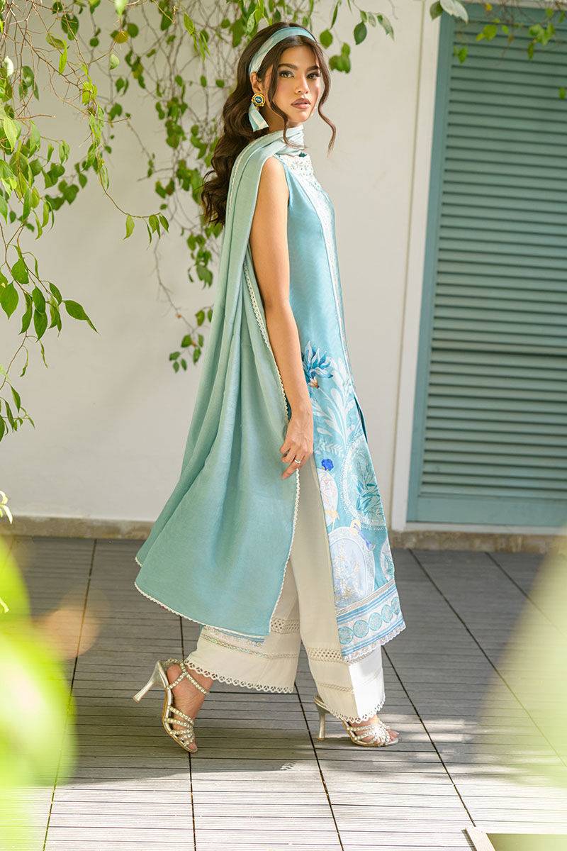 Fatima Khan | Eid Digital Silk Prints | Teal Tropics by Maria Faisal - Registered Vendor of : Fatima Khan - type : Ladies Clothes - 100% original wedding dresses