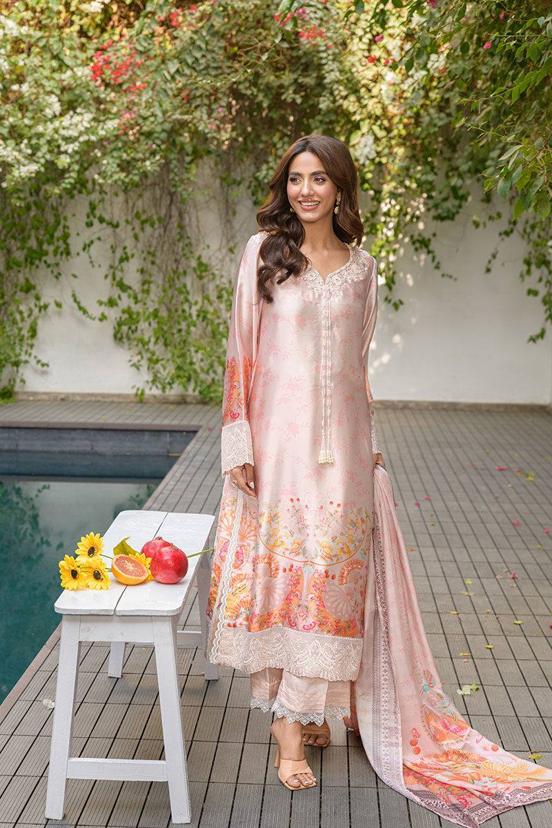 Fatima Khan | Eid Digital Silk Prints | Oriental Peach by Maria Faisal - Registered Vendor of : Fatima Khan - type : Ladies Clothes - 100% original wedding dresses