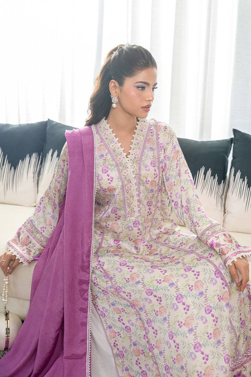 Fatima Khan | Eid Digital Silk Prints | Lavender Ivory by Maria Faisal - Registered Vendor of : Fatima Khan - type : Ladies Clothes - 100% original wedding dresses