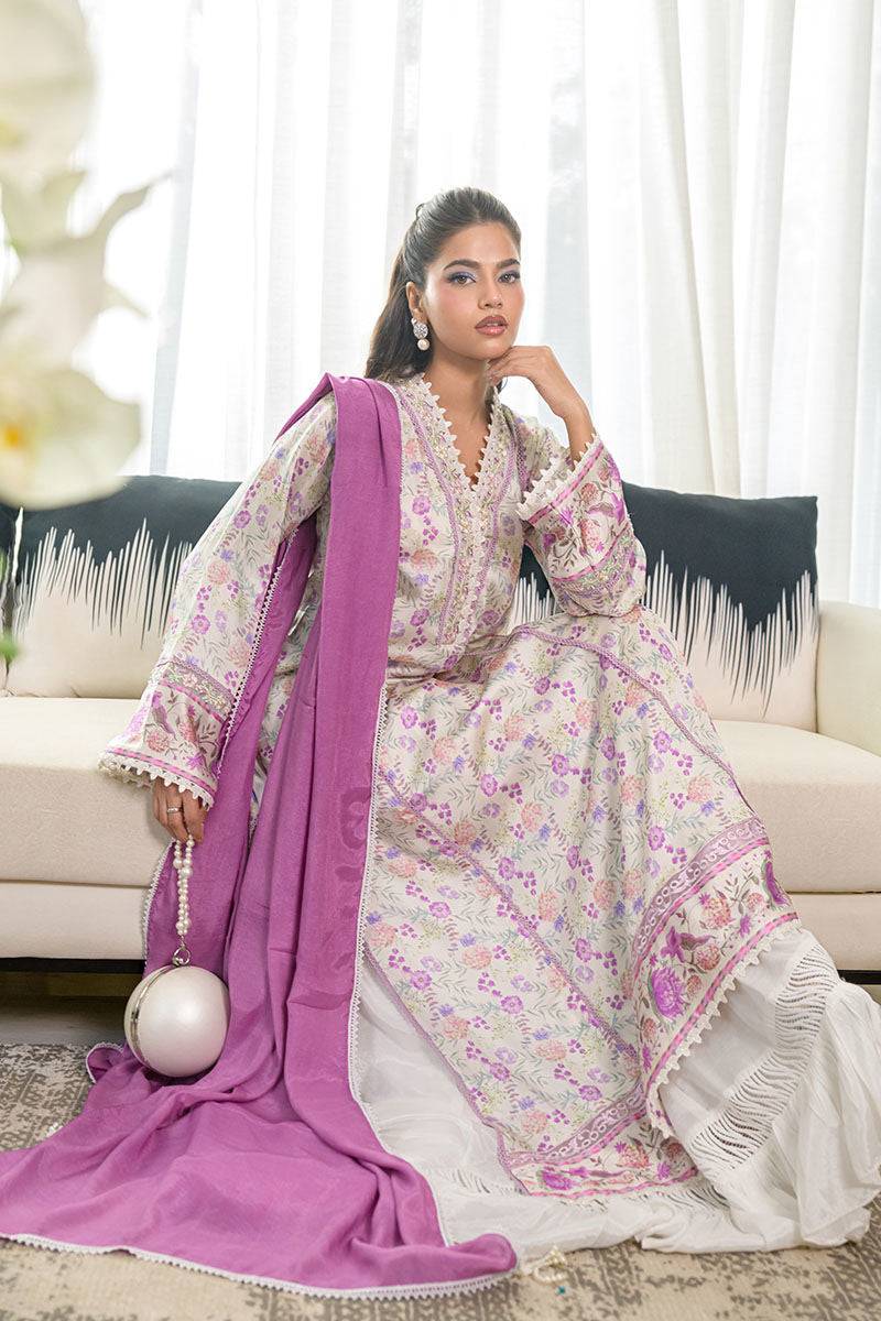 Fatima Khan | Eid Digital Silk Prints | Lavender Ivory by Maria Faisal - Registered Vendor of : Fatima Khan - type : Ladies Clothes - 100% original wedding dresses