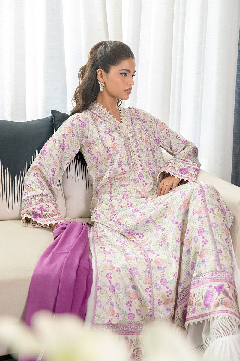 Fatima Khan | Eid Digital Silk Prints | Lavender Ivory by Maria Faisal - Registered Vendor of : Fatima Khan - type : Ladies Clothes - 100% original wedding dresses