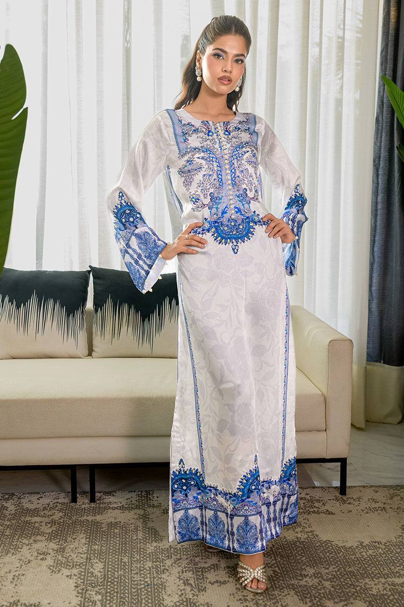Fatima Khan | Eid Digital Silk Prints | White Opal by Maria Faisal - Registered Vendor of : Fatima Khan - type : - 100% original wedding dresses
