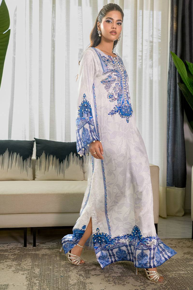 Fatima Khan | Eid Digital Silk Prints | White Opal by Maria Faisal - Registered Vendor of : Fatima Khan - type : - 100% original wedding dresses