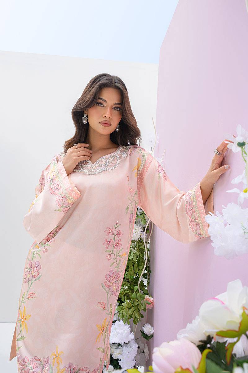 Fatima Khan | Eid Digital Silk Prints | Peach Blossoms by Maria Faisal - Registered Vendor of : Fatima Khan - type : Ladies Clothes - 100% original wedding dresses