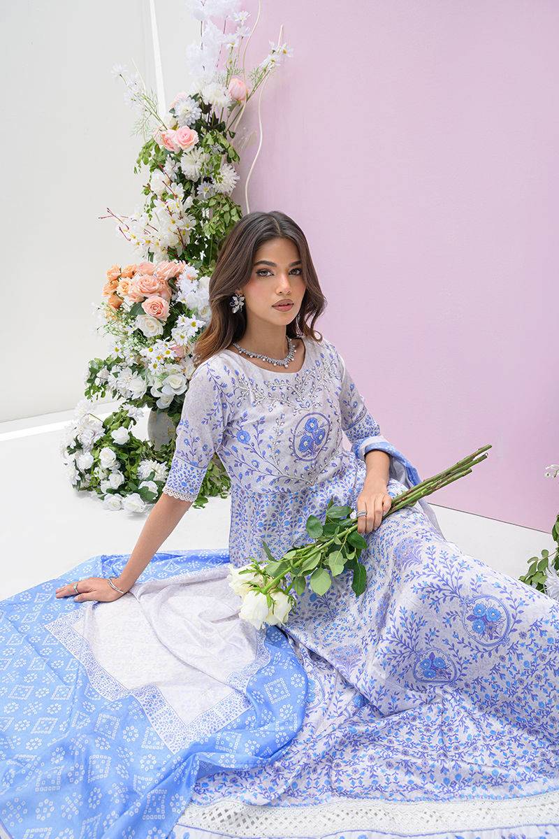 Fatima Khan | Eid Digital Silk Prints | Azure Blue by Maria Faisal - Registered Vendor of : Fatima Khan - type : Ladies Clothes - 100% original wedding dresses