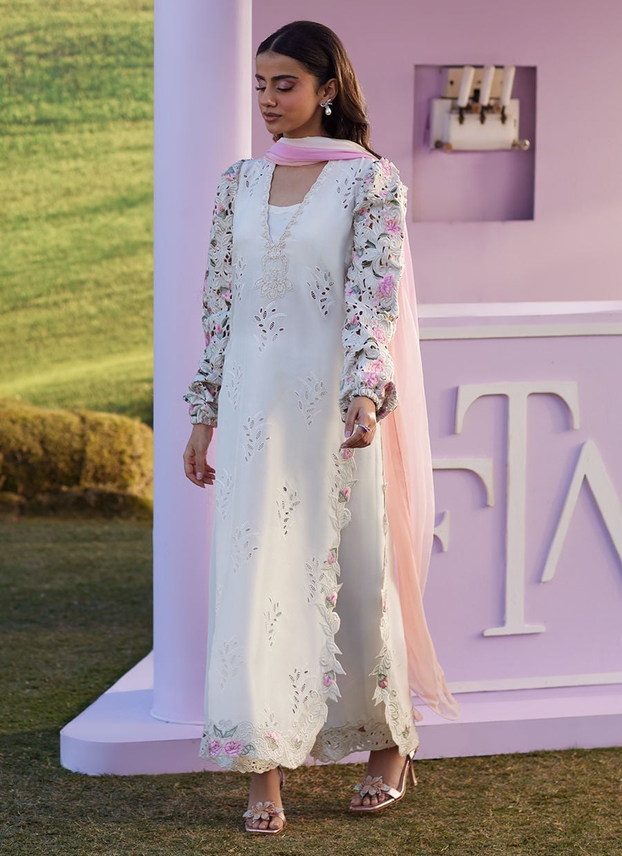 Farah Talib Aziz | Luna Eid 26 | Rose Lace Shirt And Dupatta - Luxury Dress - available at Maria Faisal in UK and USA.