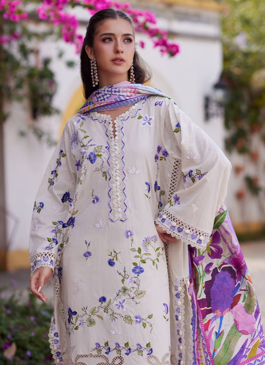 Farah Talib Aziz | Luxury Lawn 26 | Evita Ivory - Luxury Dress - available at Maria Faisal in UK and USA.