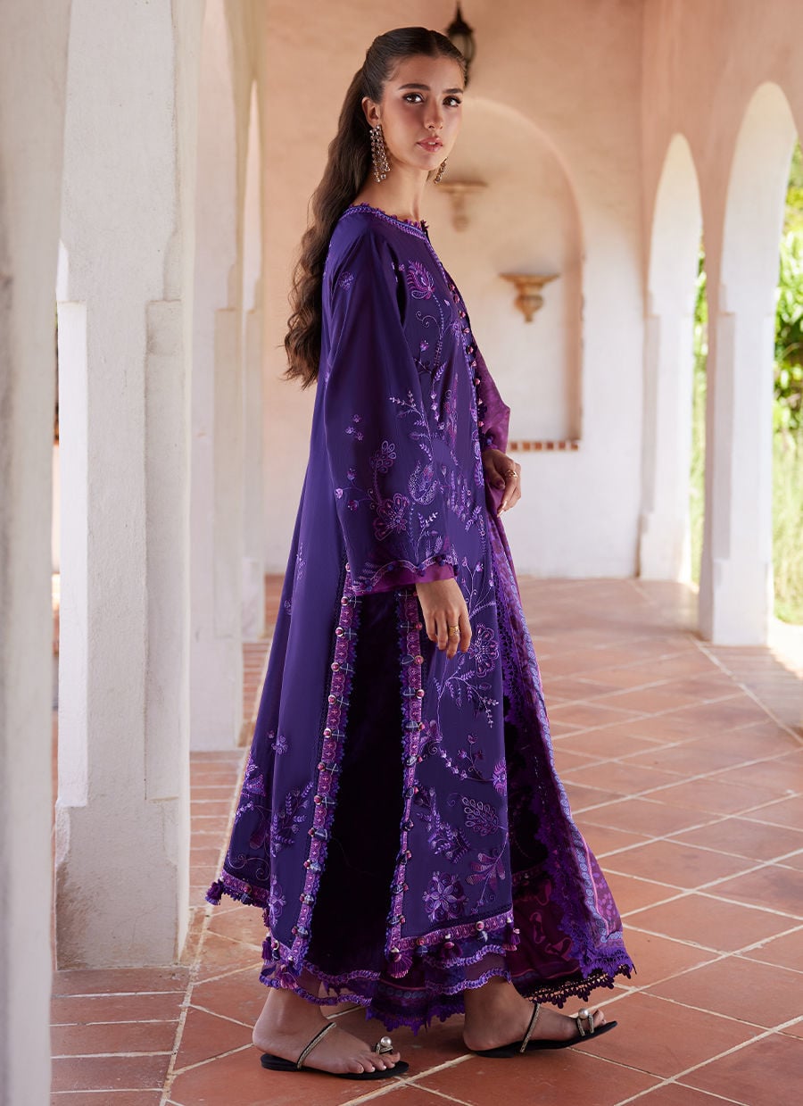 Farah Talib Aziz | Luxury Lawn 26 | Vicenta Violet - Luxury Dress - available at Maria Faisal in UK and USA.