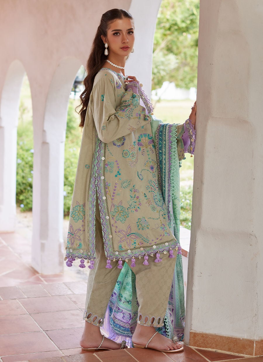 Farah Talib Aziz | Luxury Lawn 26 | Valeria Olive - Luxury Dress - available at Maria Faisal in UK and USA.