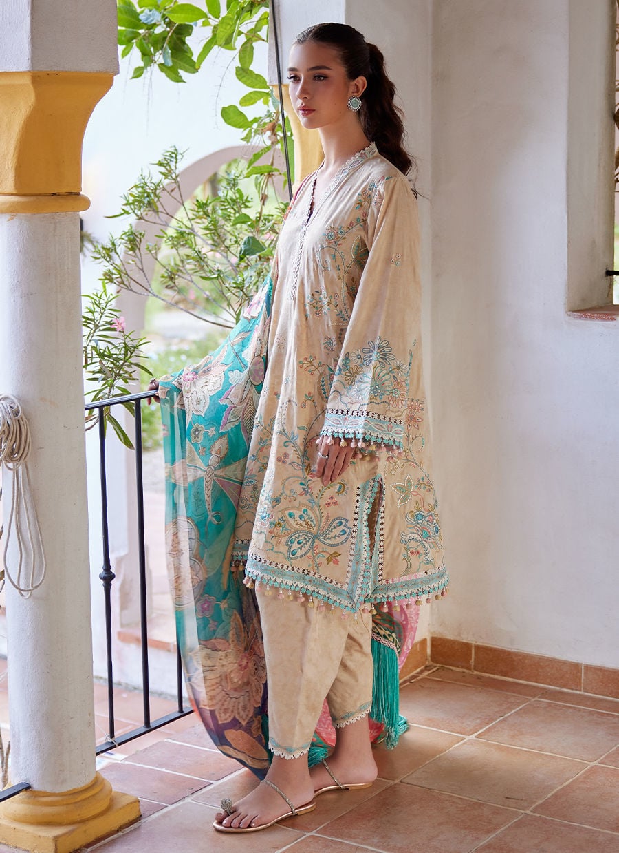 Farah Talib Aziz | Luxury Lawn 26 | Isabella Sand - Luxury Dress - available at Maria Faisal in UK and USA.