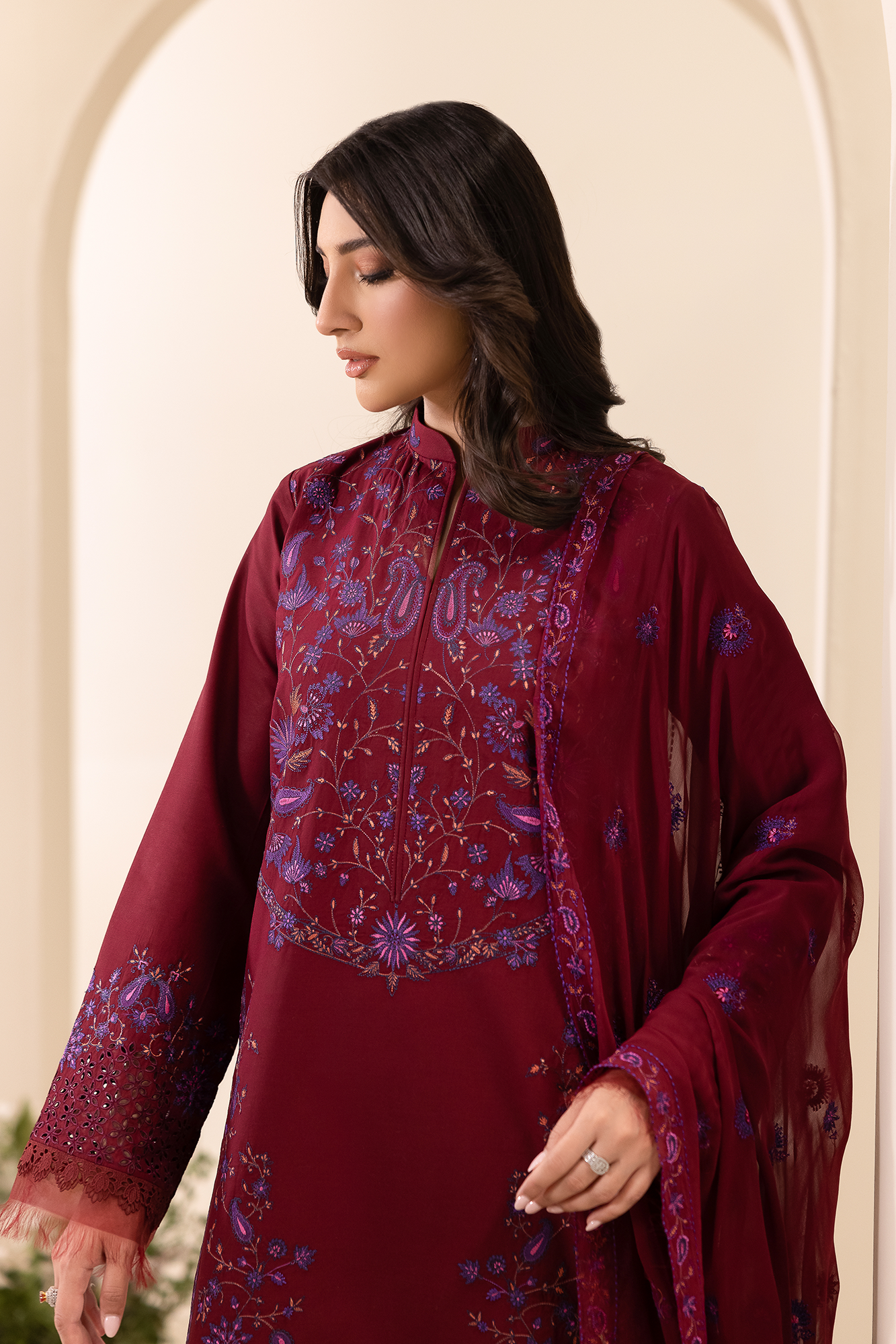 Rajbari | Premium Edition | Embroidered Chiffon Dopatta 08 - Luxury Dress - available at Maria Faisal in UK and USA.