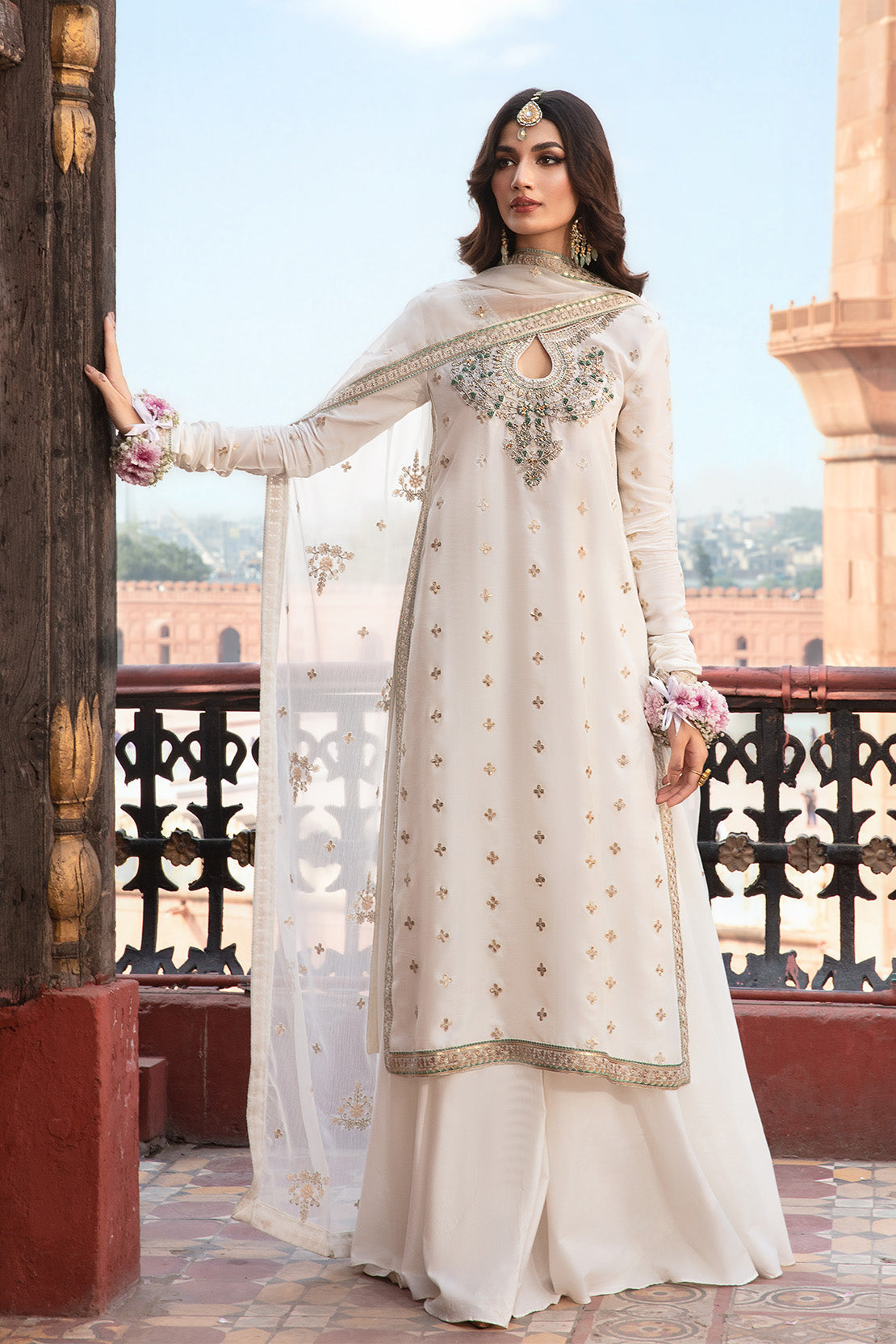 Mintara Wedding Dress - Elegant Pearl White | Silk Shirt & Lehnga Maria Faisal Mintara Wedding Dress - Elegant Pearl White | Silk Shirt & Lehnga Maria Faisal