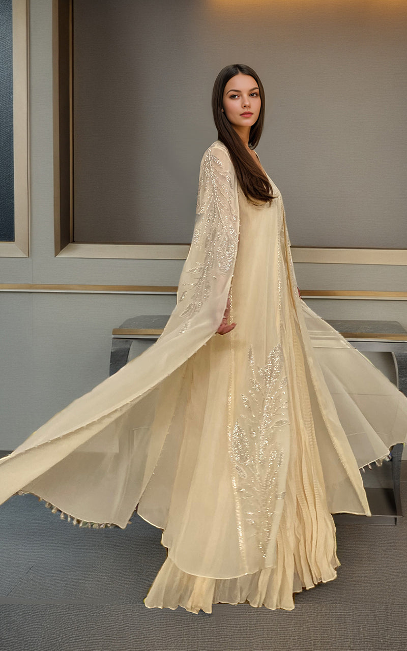 Threads and Motifs | Formal Dresses 25 | Chiffon Embroidered Cape With Crushed Maxi - Ladies Clothes - Maria Faisal