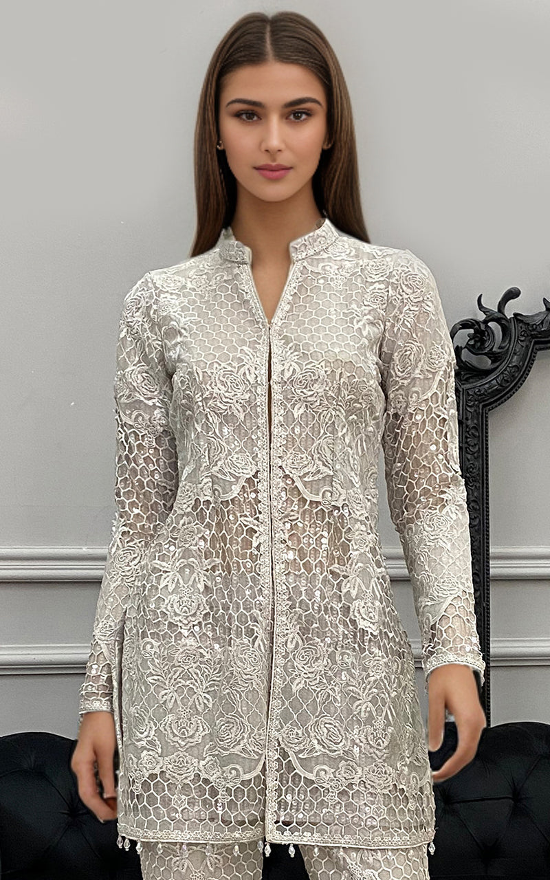 Threads and Motifs | Formal Dresses 25 | Organza Embroidered Jacket with Trouser - Ladies Clothes - Maria Faisal