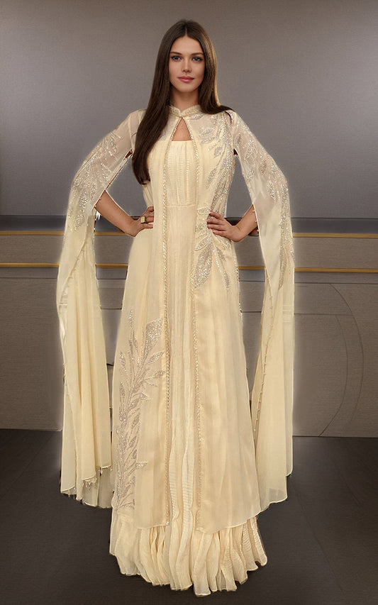 Threads and Motifs | Formal Dresses 25 | Chiffon Embroidered Cape With Crushed Maxi - Ladies Clothes - Maria Faisal