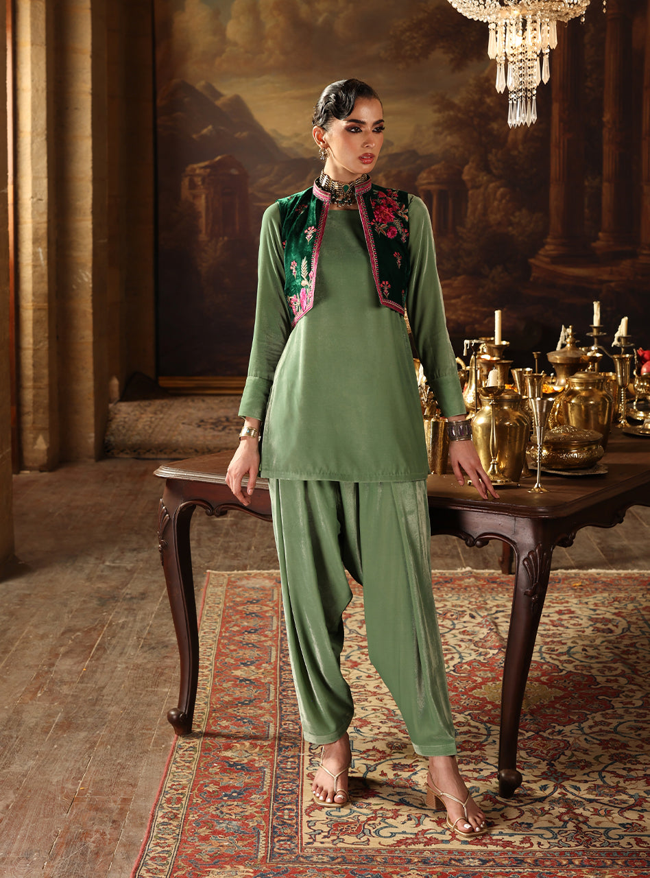 Zainab Chottani | Velura Velvet Edit 25 | Jade Bolero - Formal Dress - available at Maria Faisal in UK and USA.