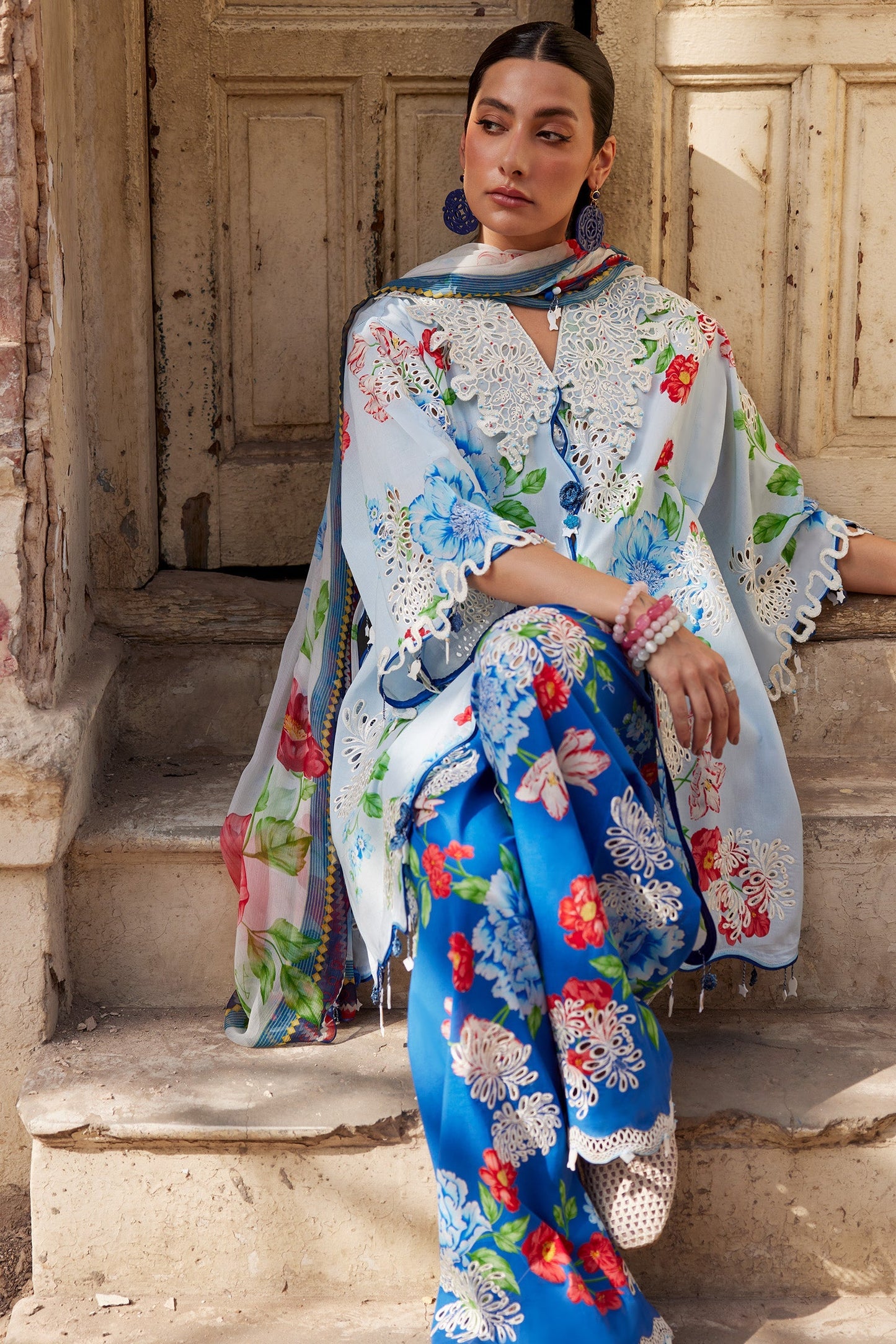 Zaha | Festive Lawn 26 | BLUE POPPY (ZF26-02) - Luxury Dress - available at Maria Faisal in UK and USA.