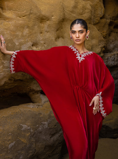 Zainab Chottani | The Kaftan Edit | Capri Red - Formal Dress - available at Maria Faisal in UK and USA.
