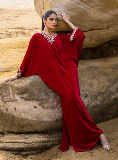 Zainab Chottani | The Kaftan Edit | Capri Red - Formal Dress - available at Maria Faisal in UK and USA.