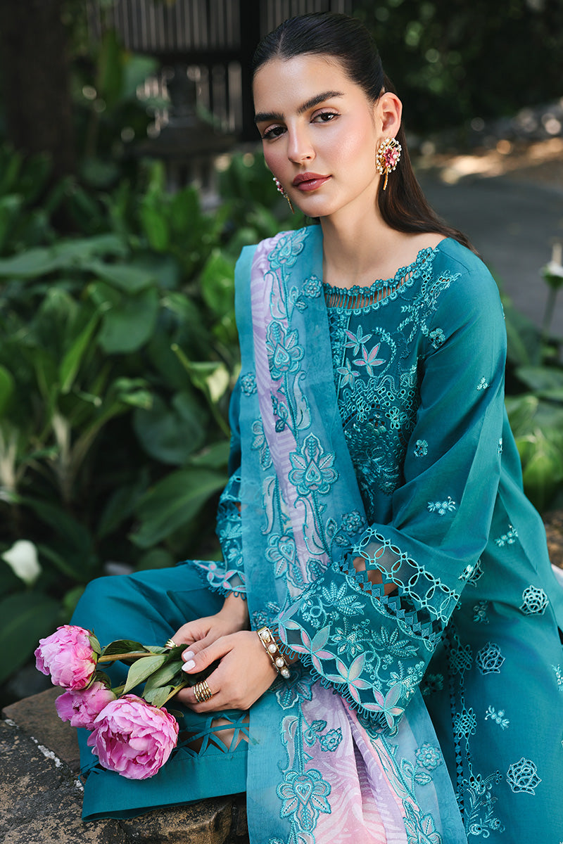 Qalamkar | Q Line Lawn Drop | RP-03 SAPPHIRE - Luxury Dress - available at Maria Faisal in UK and USA.