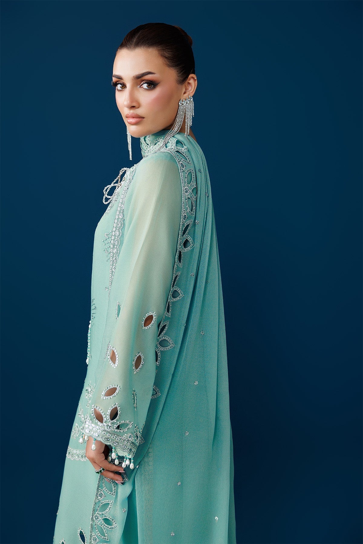Alizeh | Dua Formals 26 | AF-DUA-3034-Sea Glass - Dress - available at Maria Faisal in UK and USA.