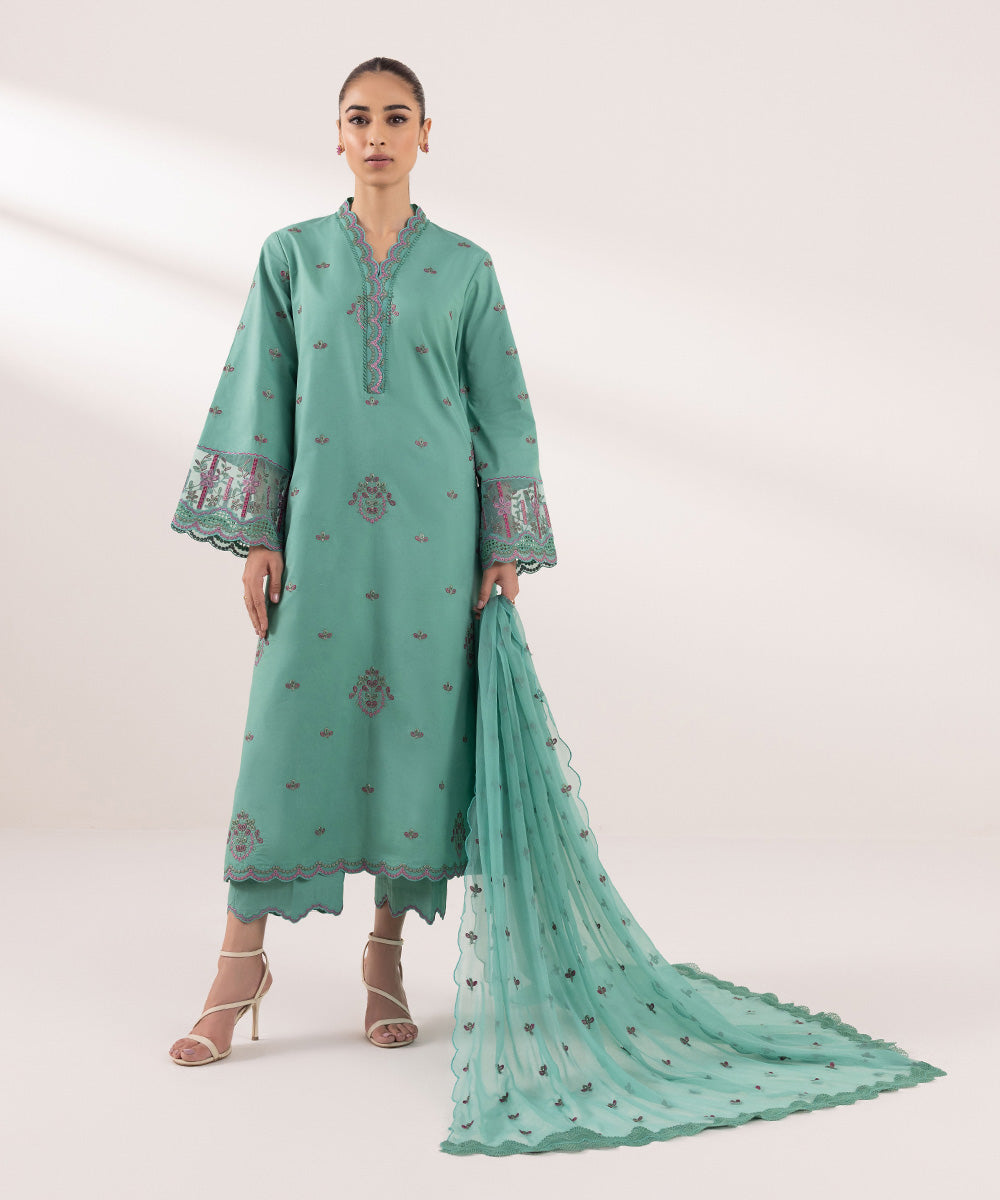 Sapphire | Intermix 2024 | Cambric Suit S-46 - Designer Dress with Intricate embroidery and embellishments. Shop elegent wedding dress at Maria Faisal.