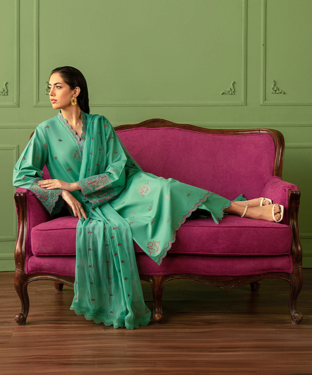 Sapphire | Intermix 2024 | Cambric Suit S-46 - Designer Dress with Intricate embroidery and embellishments. Shop elegent wedding dress at Maria Faisal.