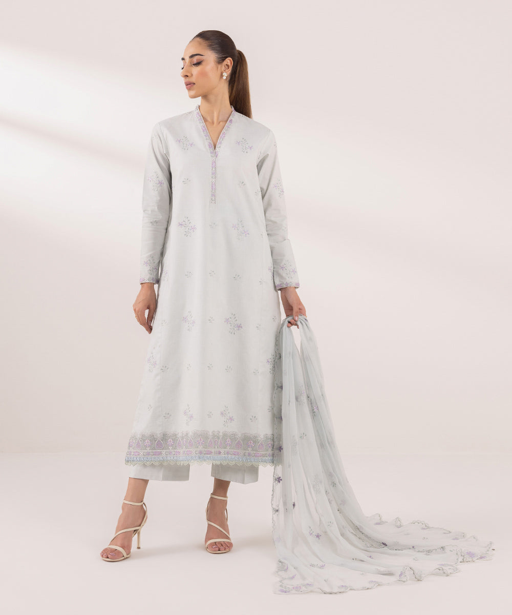 Sapphire | Intermix 2024 | Cambric Suit S-14 - Designer Dress with Intricate embroidery and embellishments. Shop elegent wedding dress at Maria Faisal.