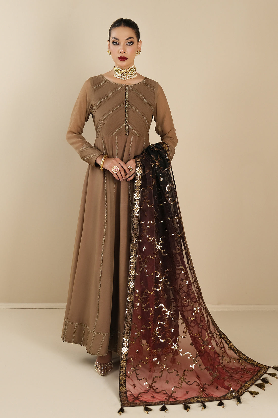 Alizeh | Formals Collection | Rose Beige Dress 3 piece - RTW1017