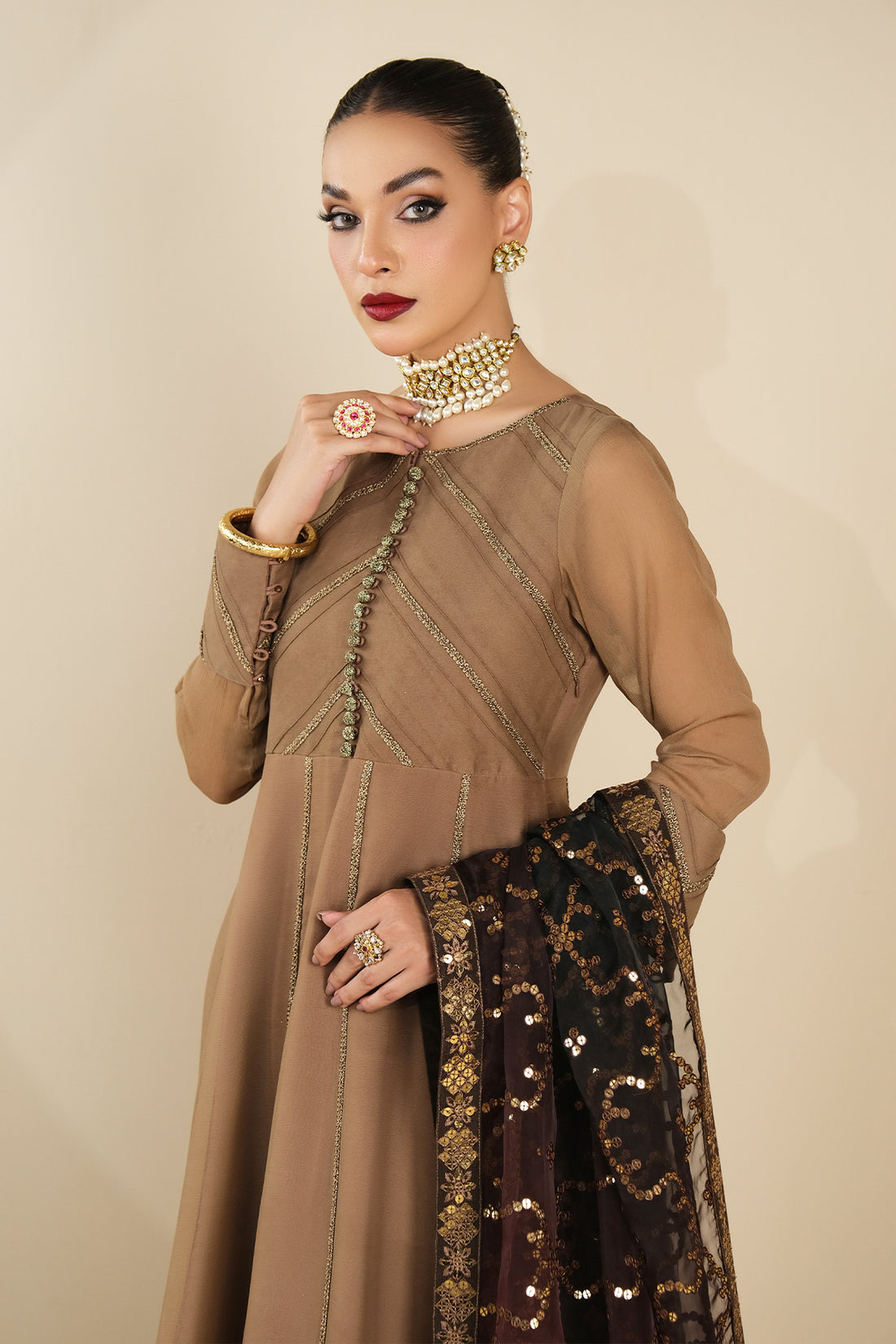 Alizeh | Formals Collection | Rose Beige Dress 3 piece - RTW1017
