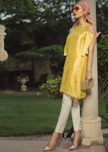 Hana | Serendipity Ready to Wear | Mango Slime - Designer Dress with Intricate embroidery and embellishments. Shop elegent wedding dress at Maria Faisal.