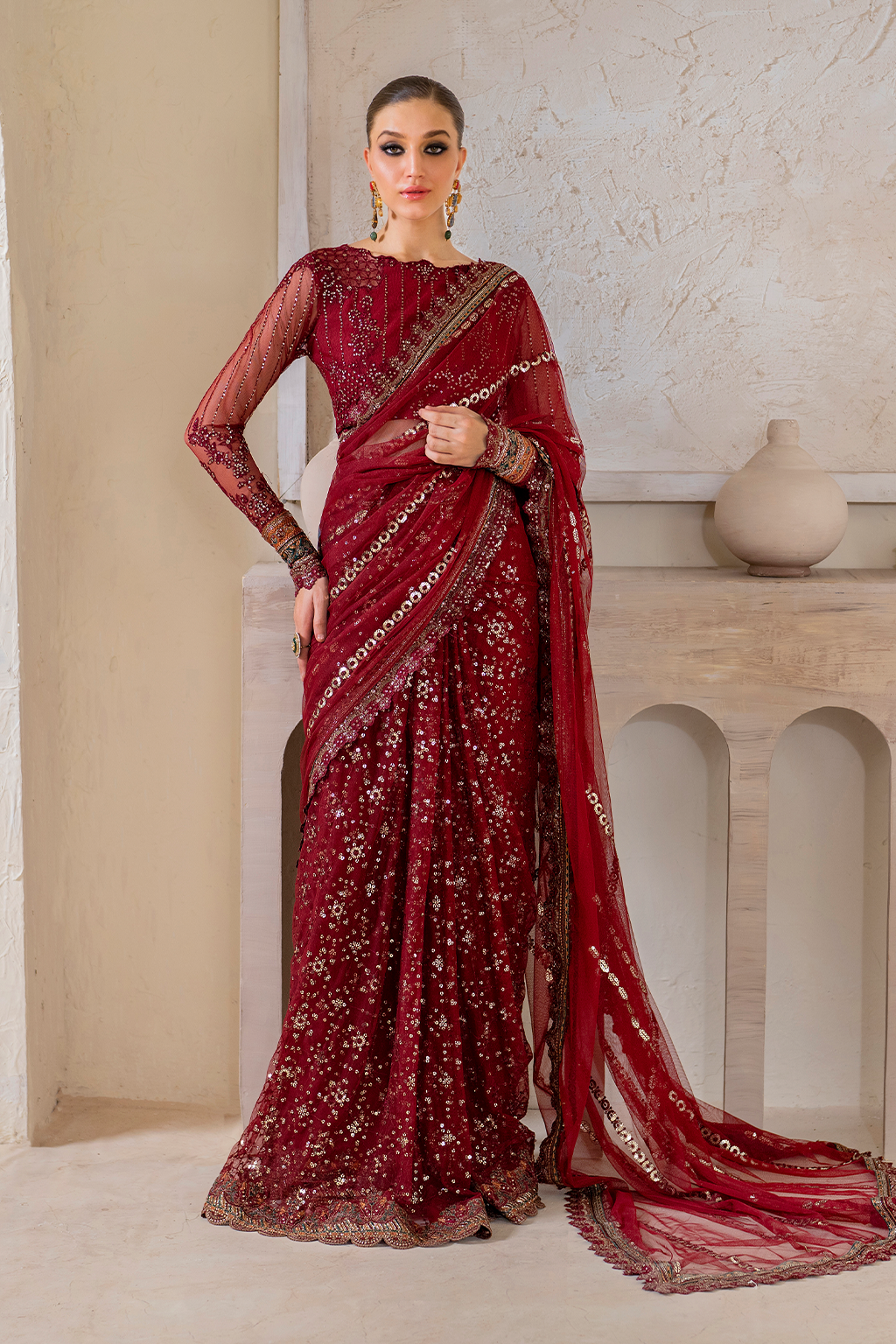 Iznik | Chinnon Chiffon | CC-49 Embroidered Net - Ladies Clothes - Maria Faisal