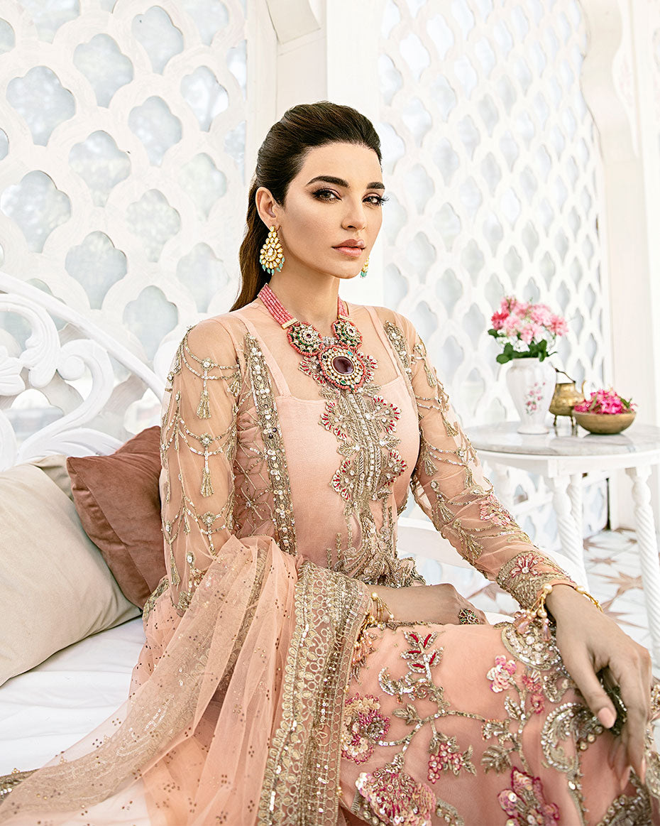 Gulaal | Wedding Formals | VOIR EMBROIDERED NET 3-PIECE SUIT WS-07 - FLEUR DE ROSE WEDDING FORMALS - Designer Dress with Intricate embroidery and embellishments. Shop elegent wedding dress at Maria Faisal.
