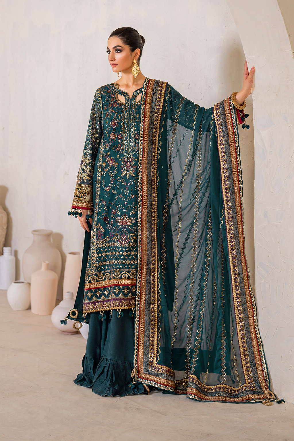 Iznik | Chinnon Chiffon | CC-46 Embroidered Chiffon - Ladies Clothes - Maria Faisal