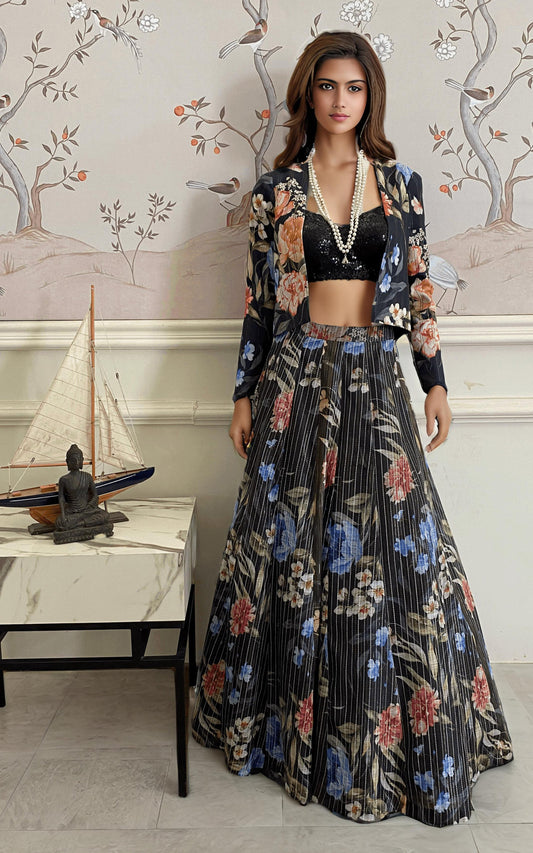 Threads and Motifs | Formal Dresses 25 | Printed Jacket With Sequins Blouse And Printed Lehenga - Ladies Clothes - Maria Faisal