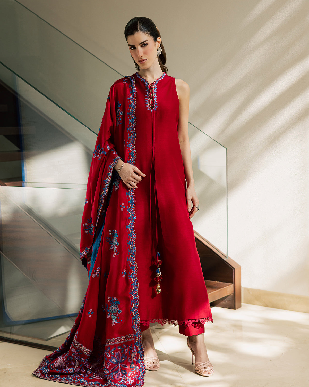 Sadaf Fawad Khan | Eva Luxury Pret 26 | Whip Red - Luxury Dress - available at Maria Faisal in UK and USA.
