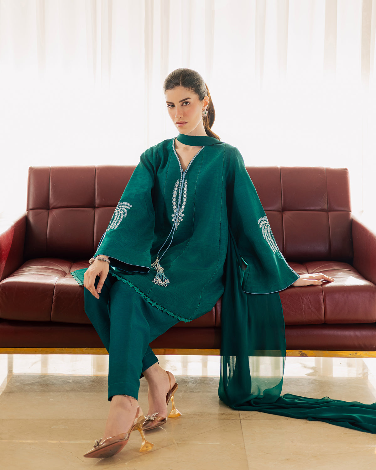 Sadaf Fawad Khan | Eva Luxury Pret 26 | Viridian - Luxury Dress - available at Maria Faisal in UK and USA.