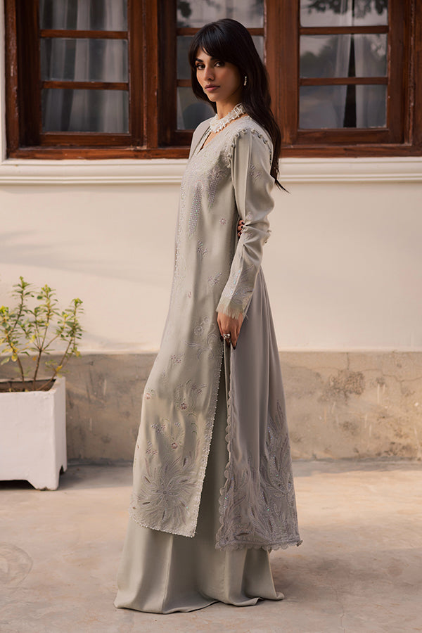 Nureh | Exclusive Leather Peach | NE-214 - Luxury Dress - available at Maria Faisal in UK and USA.