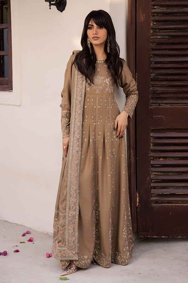 Nureh | Exclusive Leather Peach | NE-212 - Luxury Dress - available at Maria Faisal in UK and USA.