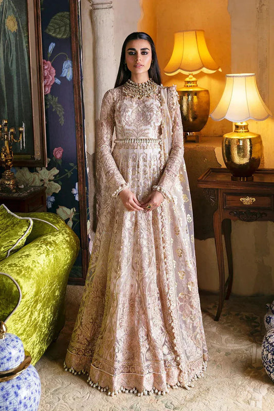 Afrozeh Hayat Wedding Formals 23 Sheemah – Off White Pakistani Dress with intricate embroidery and embellishments. Shop elegant Asian dresses at Maria Faisal.