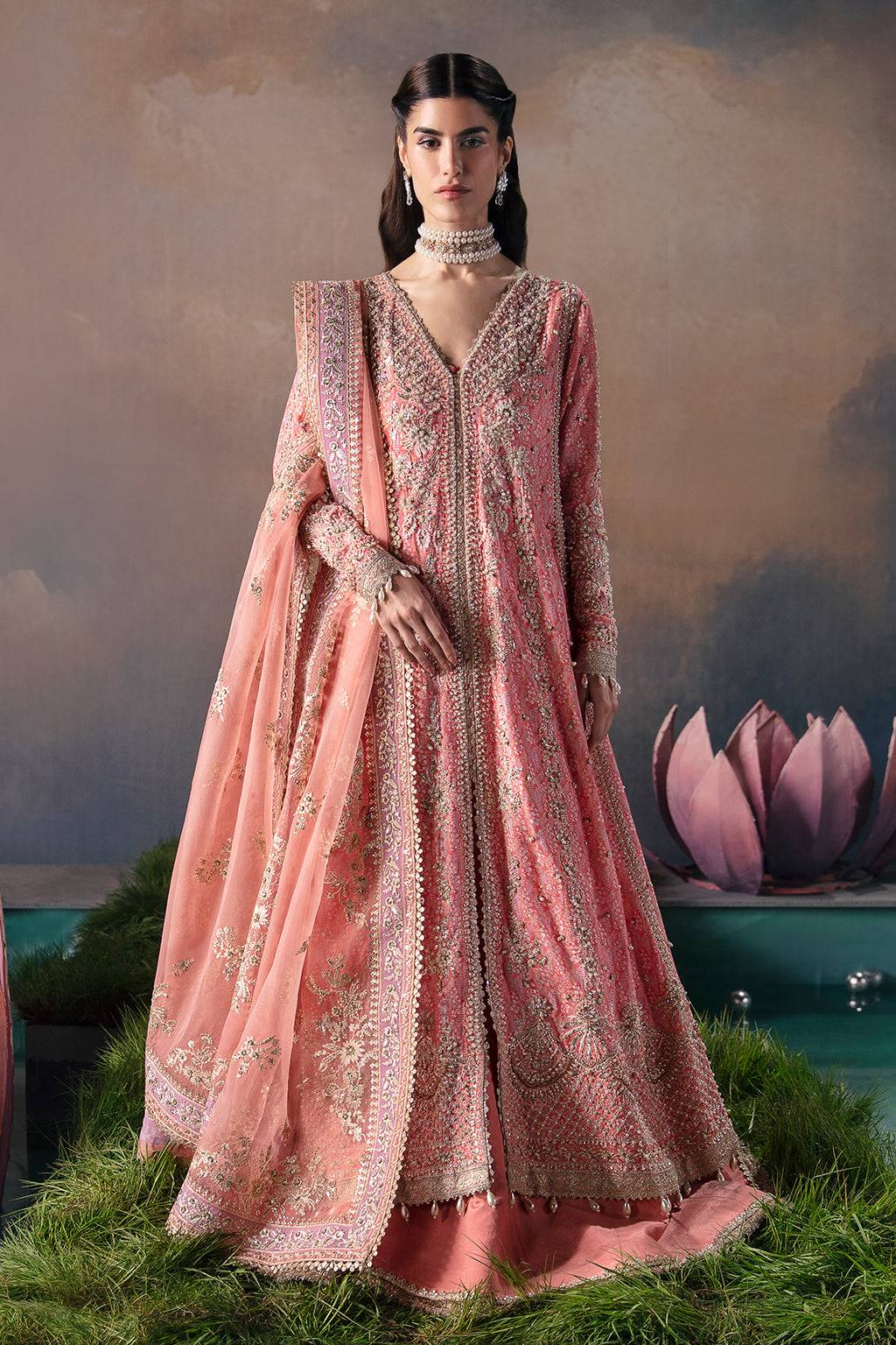 afrozeh pink dress Net Maxi in Baby pink by Afrozeh - OPL9890