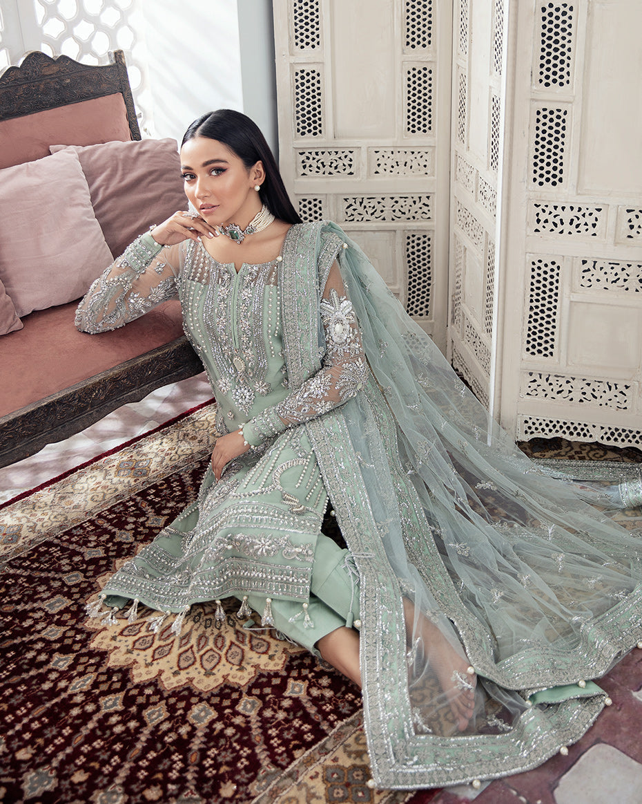 Gulaal | Wedding Formals | Zeba Embroidered Net 3-Piece Suit WS-21 - Designer Dress with Intricate embroidery and embellishments. Shop elegent wedding dress at Maria Faisal.