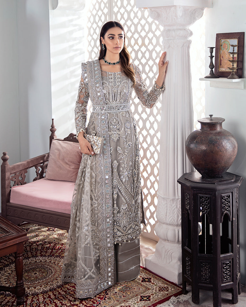 Gulaal | Wedding Formals | Gulnoor Embroidered Net 3-Piece Suit WS-18 - Designer Dress with Intricate embroidery and embellishments. Shop elegent wedding dress at Maria Faisal.
