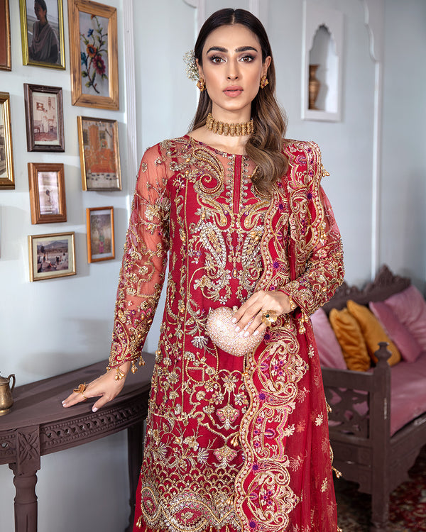 Gulaal | Wedding Formals | Tamanah Embroidered Net 3-Piece Suit WS-12 - Designer Dress with Intricate embroidery and embellishments. Shop elegent wedding dress at Maria Faisal.