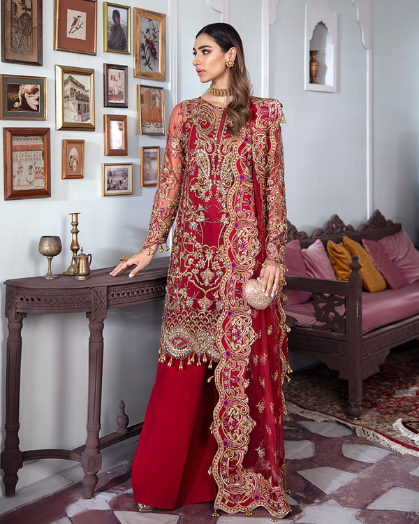Gulaal | Wedding Formals | Tamanah Embroidered Net 3-Piece Suit WS-12 - Designer Dress with Intricate embroidery and embellishments. Shop elegent wedding dress at Maria Faisal.
